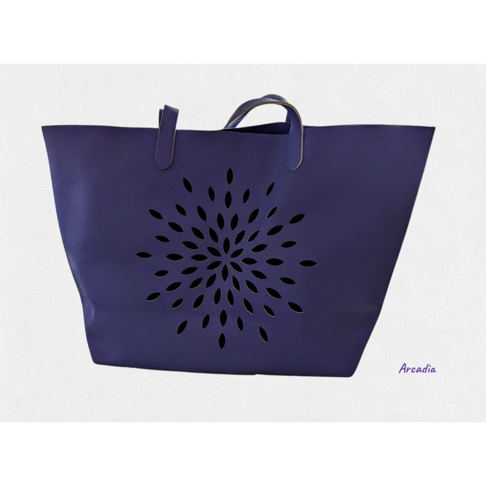 Arcadia Purple Laser Cut-Out Tote/Shoulder Bag Faux Leather Open Top